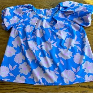 Umgee floral puff sleeve blouse. Blue and pink. Excellent condition. Size Medium
